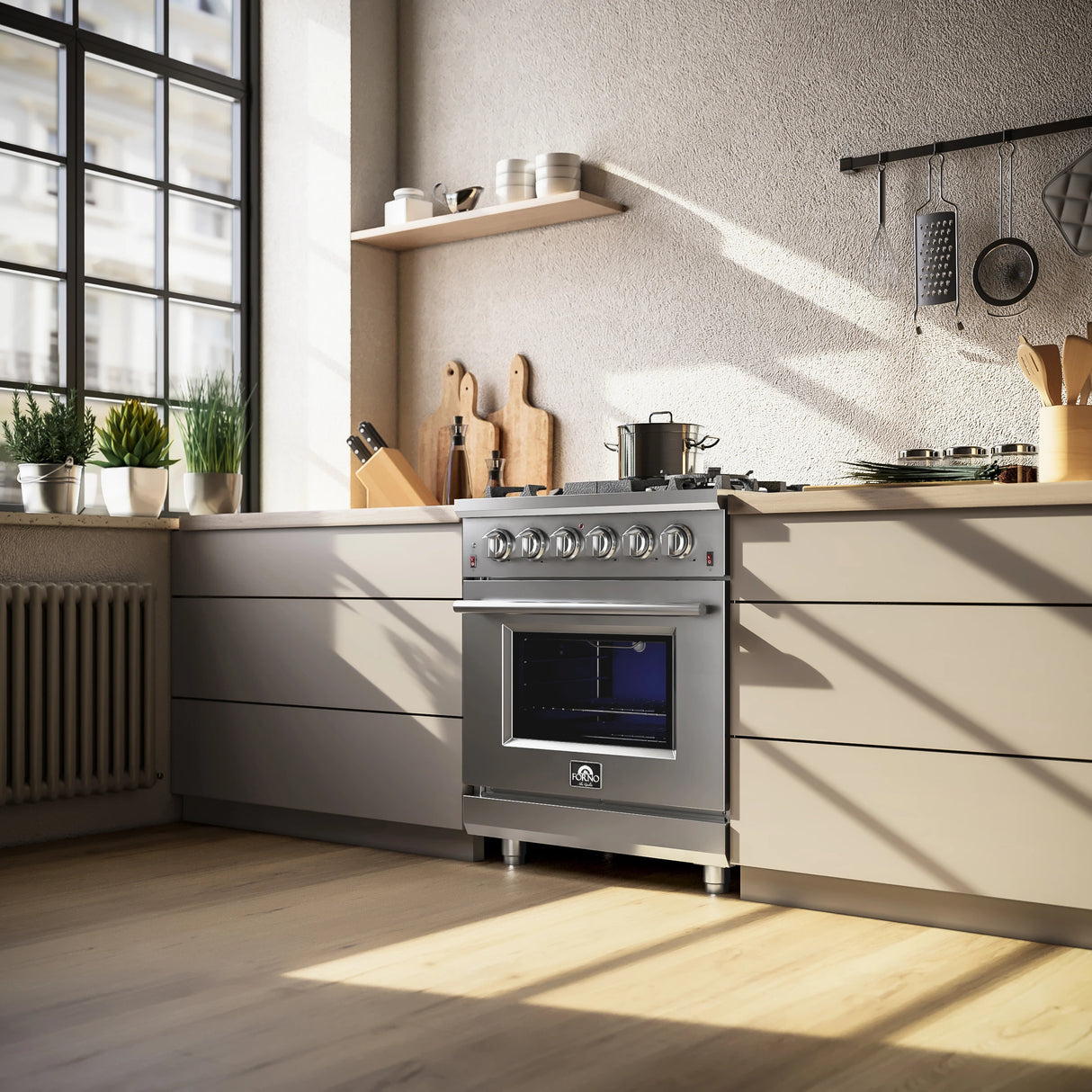 FORNO Massimo 30-Inch Freestanding Gas Range, 5 Burners, True Convection Oven - Stainless Steel (FFSGS623930)