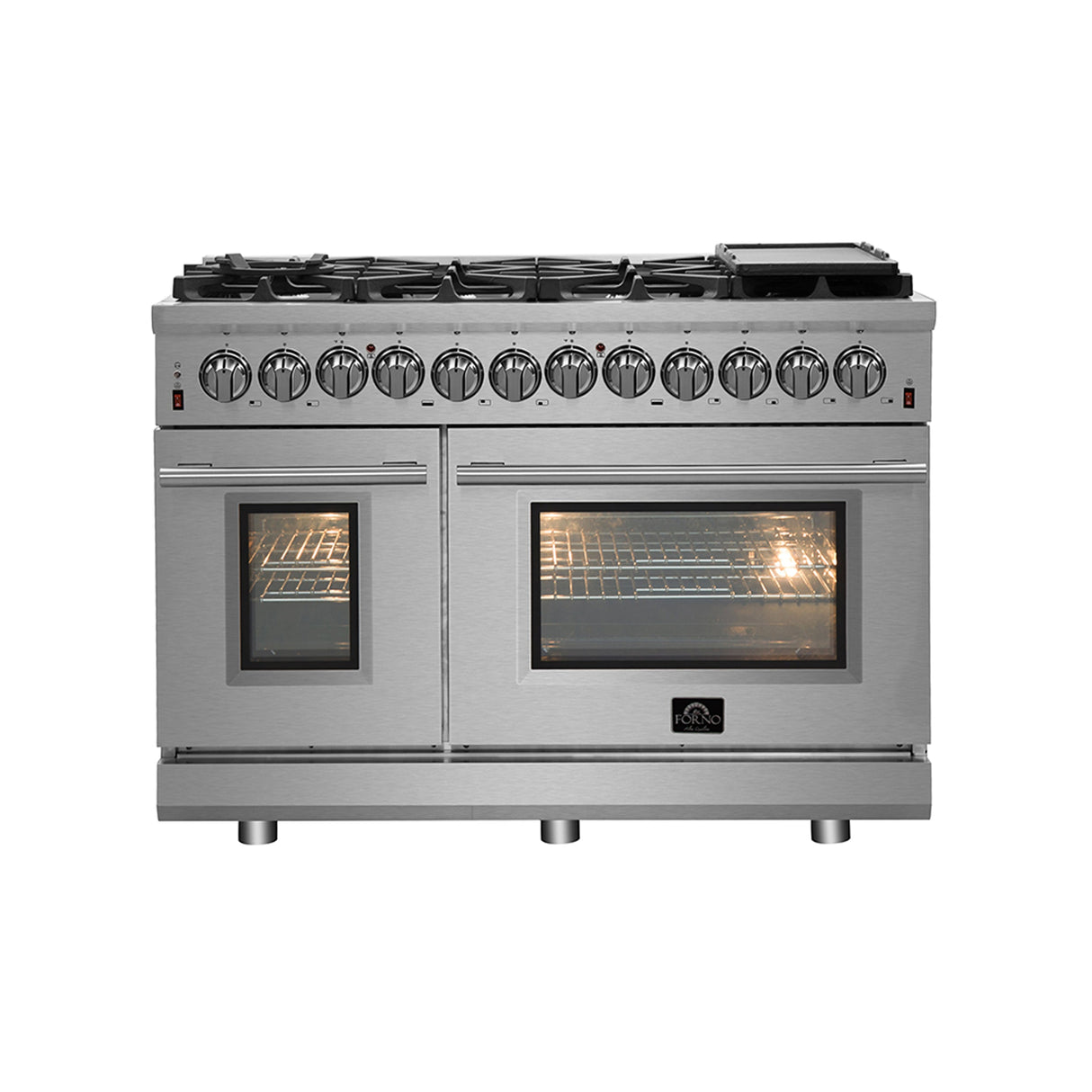 FORNO Massimo 48-Inch Freestanding Gas Range, 8 Burners, True Convection Oven - Stainless (FFSGS623948)