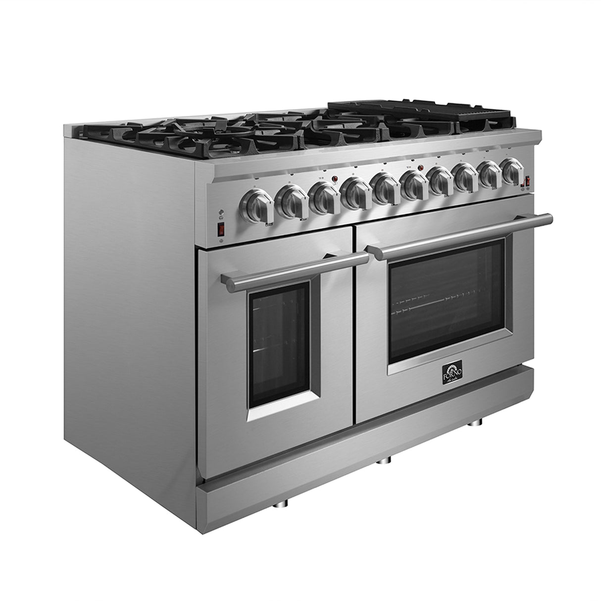 FORNO Massimo 48-Inch Freestanding Gas Range, 8 Burners, True Convection Oven - Stainless (FFSGS623948)