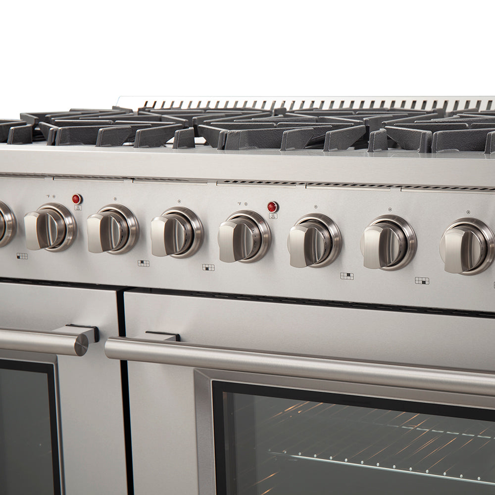 FORNO Galiano 48-Inch Freestanding Gas Range, , 8 Burners, 107,000 BTU, Griddle, Double Ovens, Energy Efficient - Stainless (FFSGS624448)