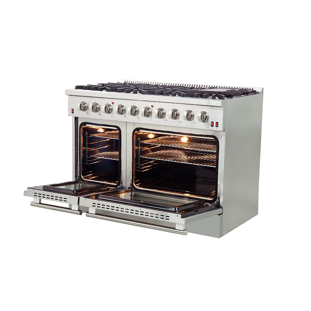 FORNO Galiano 48-Inch Freestanding Gas Range, Stainless Steel, 8 Burners, 107,000 BTU, Griddle, Double Ovens, Energy Efficient - Stainless Steel (FFSGS624448)
