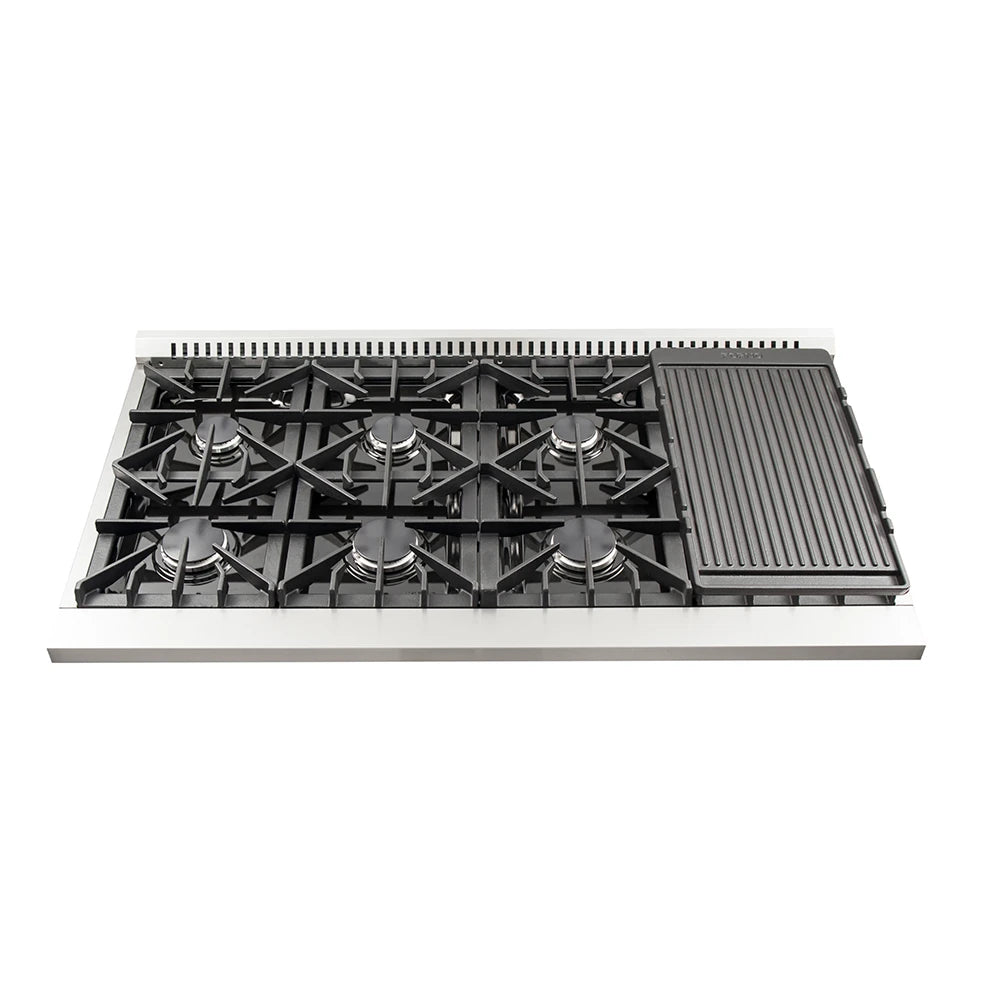 FORNO Galiano 48-Inch Freestanding Gas Range, Stainless Steel, 8 Burners, 107,000 BTU, Griddle, Double Ovens, Energy Efficient - Stainless Steel (FFSGS624448)