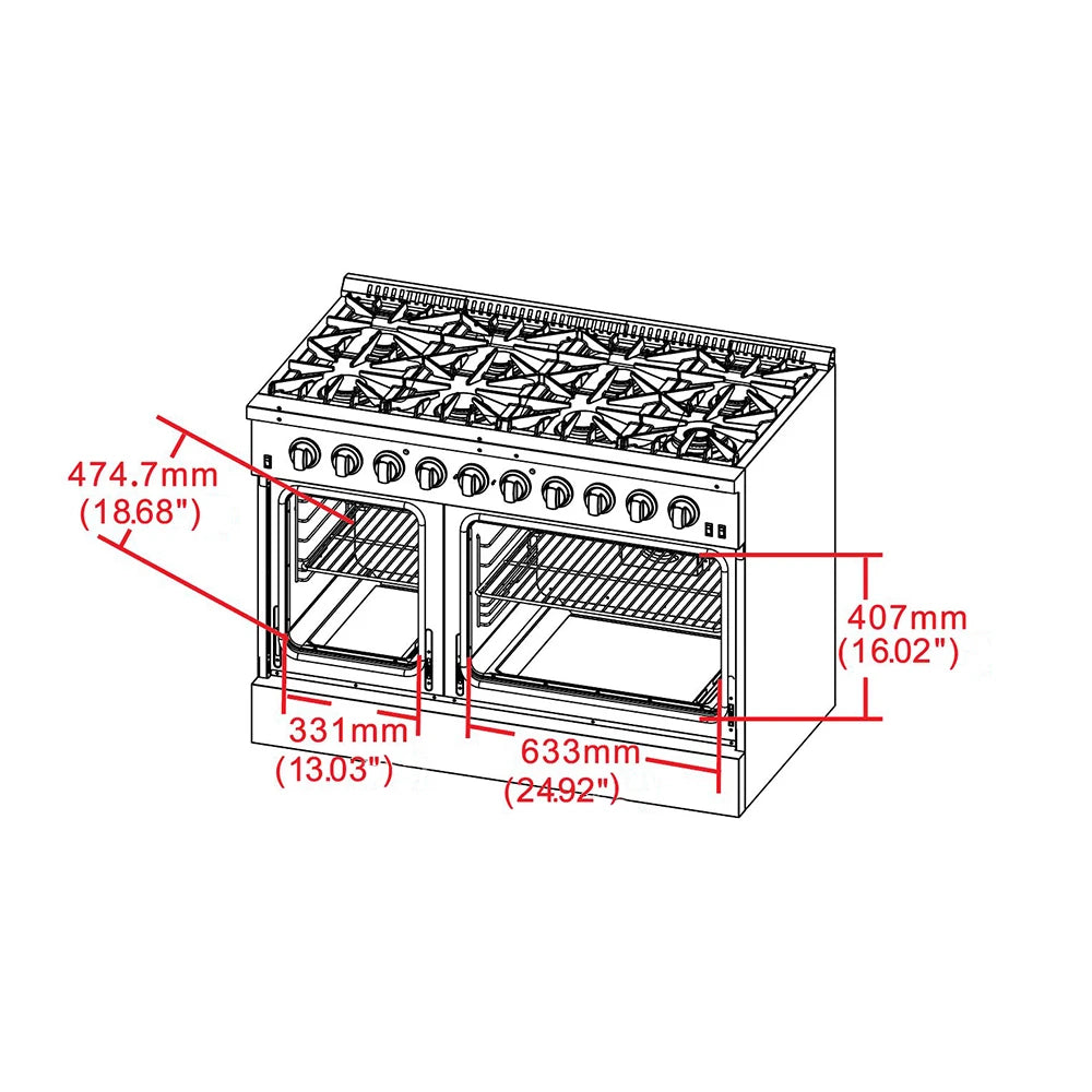 FORNO Galiano 48-Inch Freestanding Gas Range, Stainless Steel, 8 Burners, 107,000 BTU, Griddle, Double Ovens, Energy Efficient - Stainless Steel (FFSGS624448)