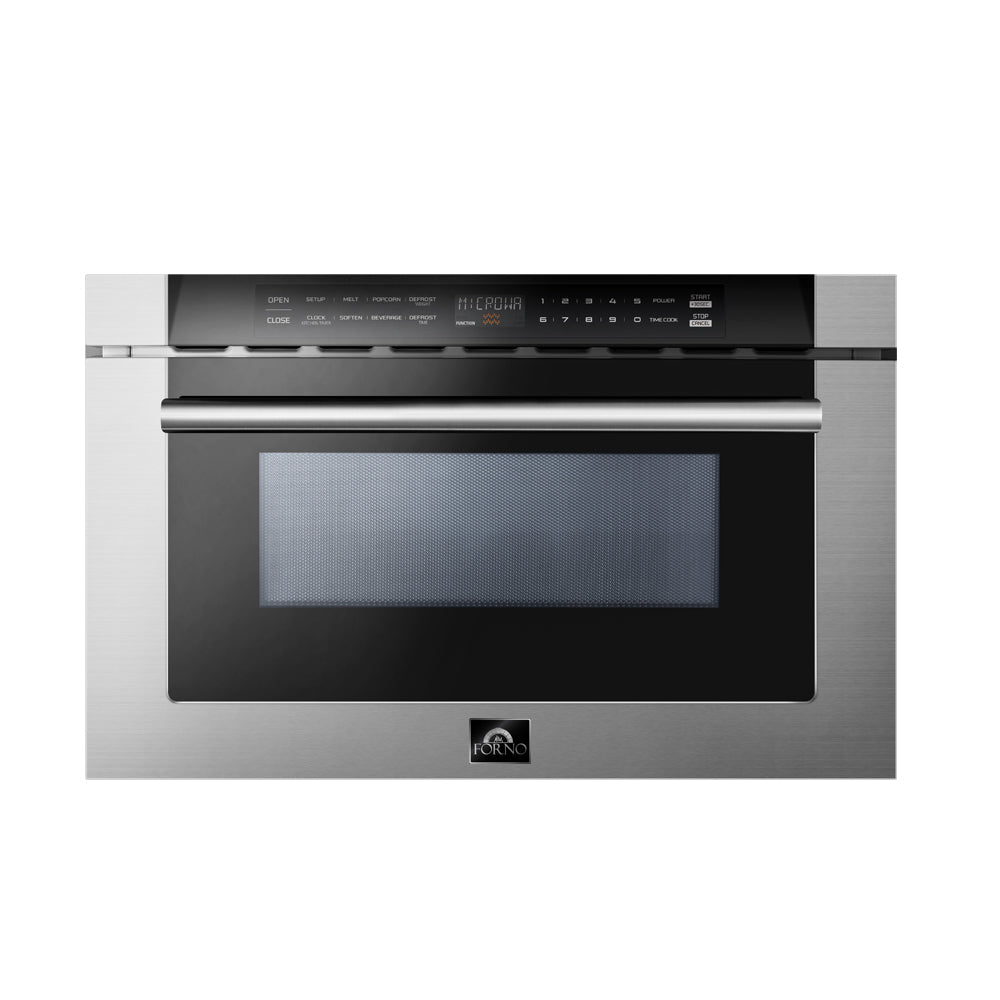 FORNO Capoliveri 24-Inch Microwave Drawer, , 1.2 cu.ft, 1500 Watts, Built-In, Touch Control LCD Display, Auto-Touch Open/Close, 11 Power Levels, Sensor Cooking - Stainless (FMWDR300024)