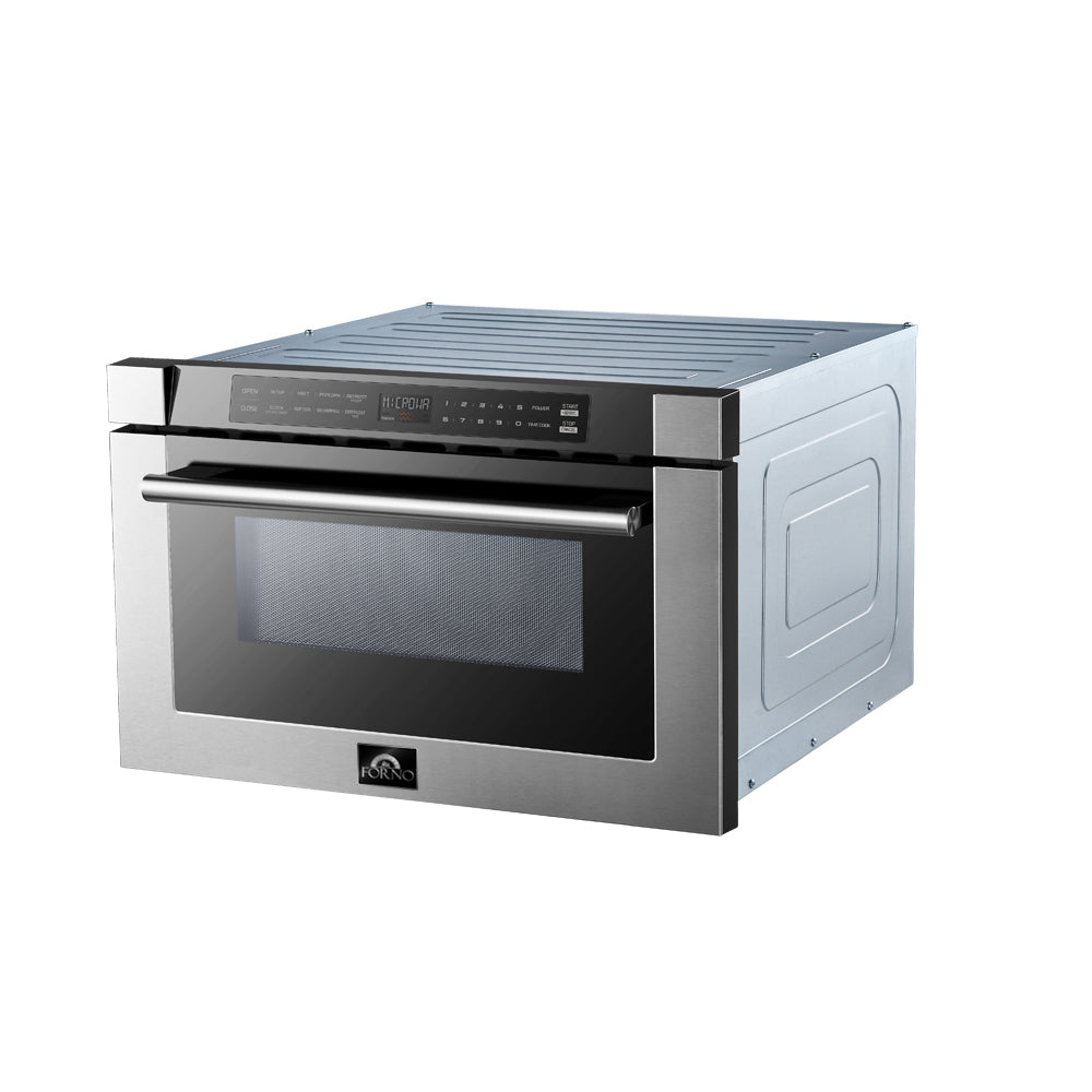 FORNO Capoliveri 24-Inch Microwave Drawer, , 1.2 cu.ft, 1500 Watts, Built-In, Touch Control LCD Display, Auto-Touch Open/Close, 11 Power Levels, Sensor Cooking - Stainless (FMWDR300024)