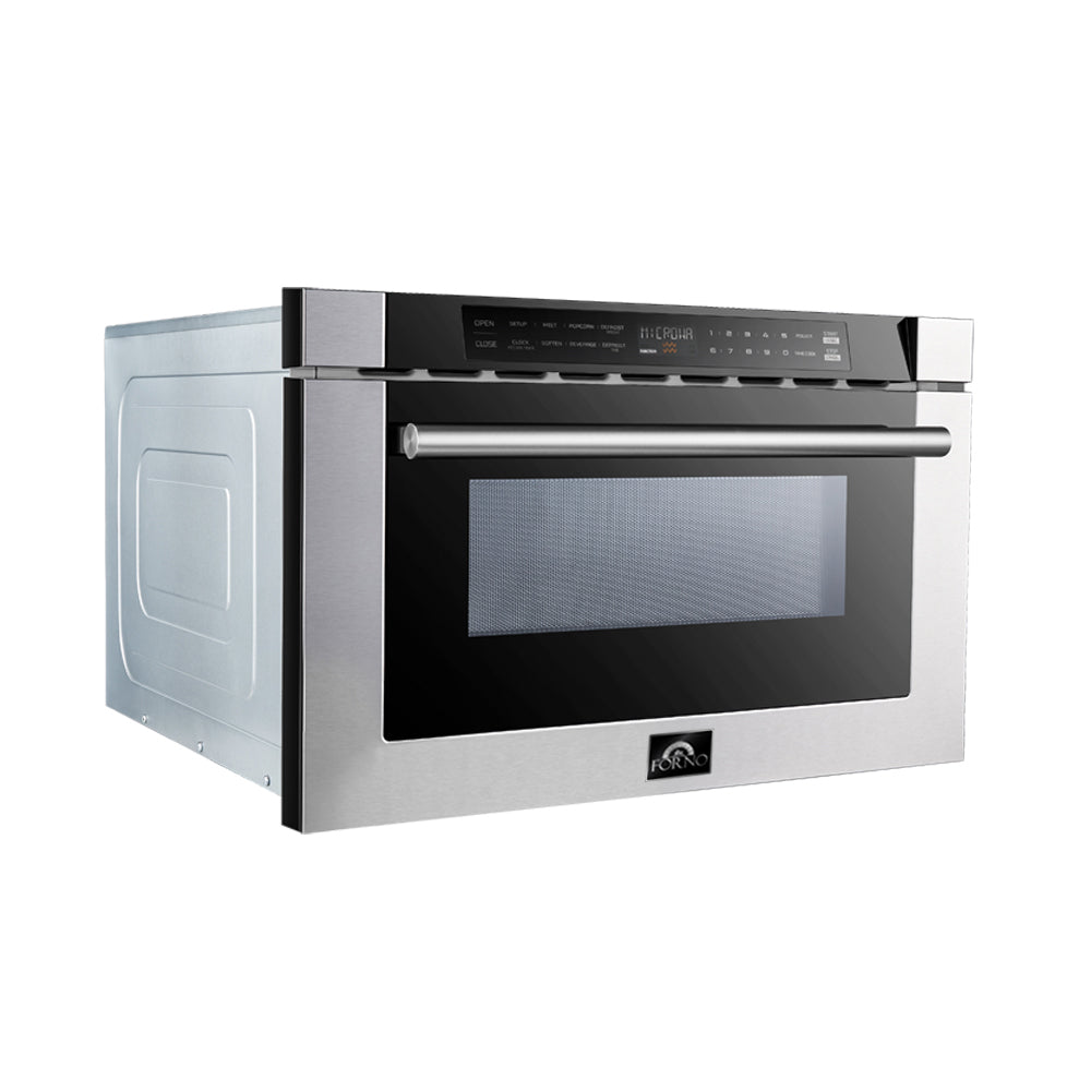 FORNO Capoliveri 24-Inch Microwave Drawer, , 1.2 cu.ft, 1500 Watts, Built-In, Touch Control LCD Display, Auto-Touch Open/Close, 11 Power Levels, Sensor Cooking - Stainless (FMWDR300024)