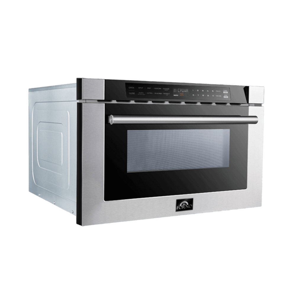 FORNO Capoliveri 24-Inch Microwave Drawer, , 1.2 cu.ft, 1000 Watts, Built-In, Touch Control LCD Display, Auto-Touch Open/Close, 11 Power Levels, Sensor Cooking - Stainless (FMWDR300024)