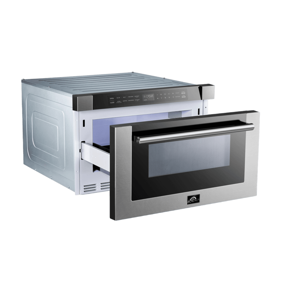 FORNO Capoliveri 24-Inch Microwave Drawer, , 1.2 cu.ft, 1000 Watts, Built-In, Touch Control LCD Display, Auto-Touch Open/Close, 11 Power Levels, Sensor Cooking - Stainless (FMWDR300024)