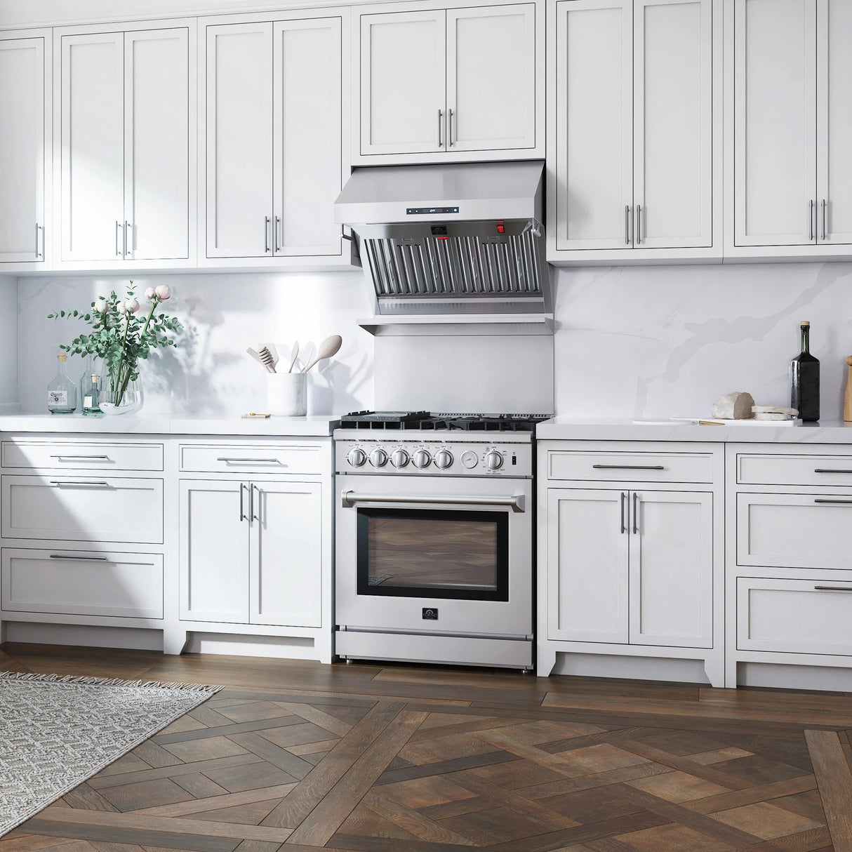 FORNO Savona 30-Inch Wall Mount Range Hood, Baffle Filters, Backsplash Included - Stainless Steel (FRHWM502930)