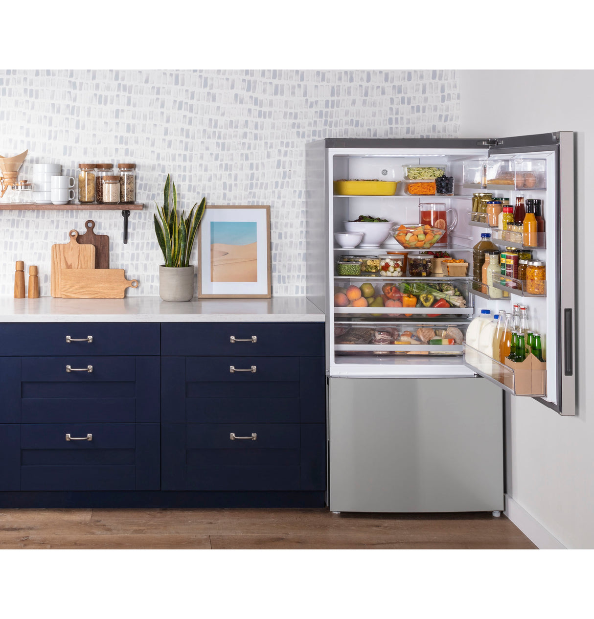 GE 17.7 Cu. Ft. Counter-Depth Bottom-Freezer Refrigerator - Fingerprint Resistant Stainless Steel (GBE17HYRFS)