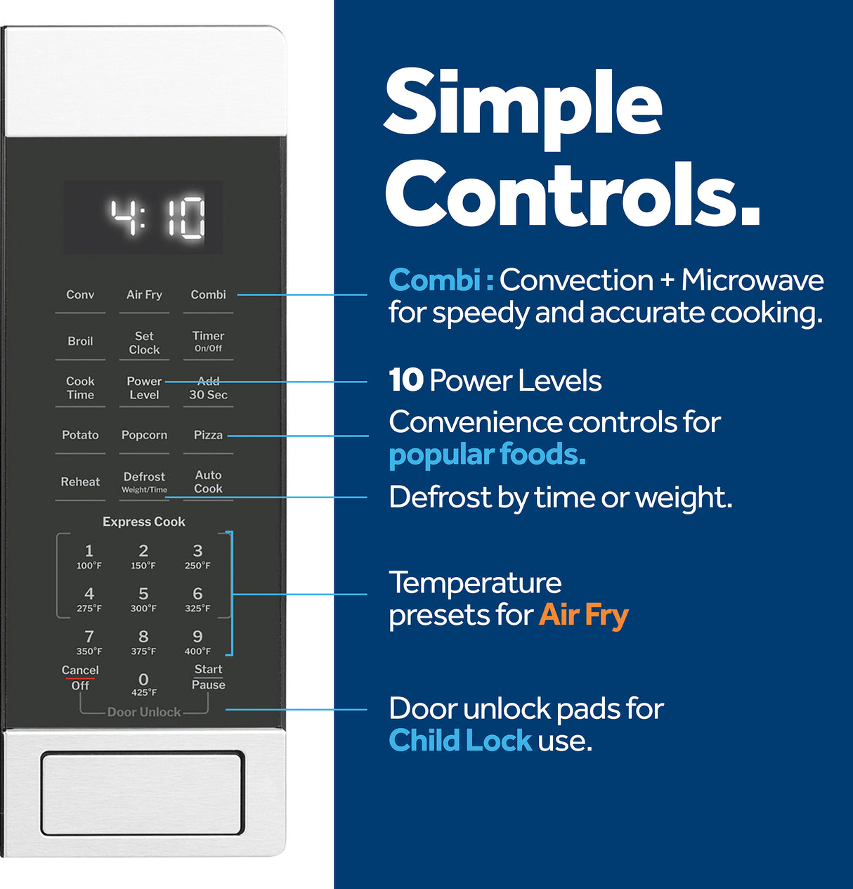 GE 1.0 Cu. Ft. Capacity Countertop Convection Microwave Oven with Air Fry - Stainless Steel (GCST10A1WSS)