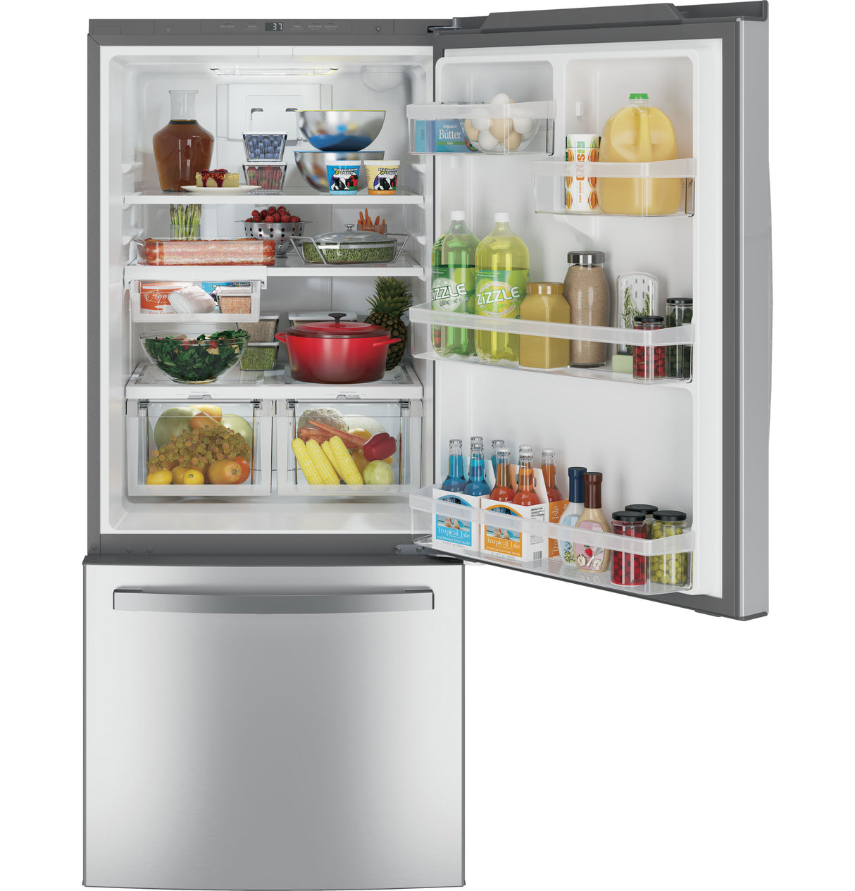 GE 21.0 Cu. Ft. Bottom-Freezer Refrigerator - Fingerprint Resistant Stainless Steel (GDE21EYKFS)