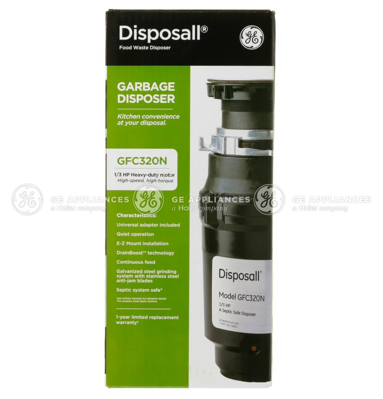 GE DISPOSALL 1/3 HP Continuous Feed Garbage Disposer Non-Corded - Black (GFC320N)