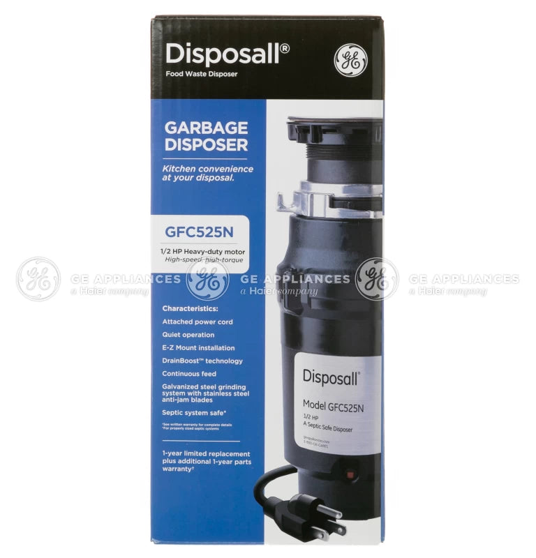GE 1/2 HP Continuous Feed Garbage Disposer - Corded - Black (GFC525N)