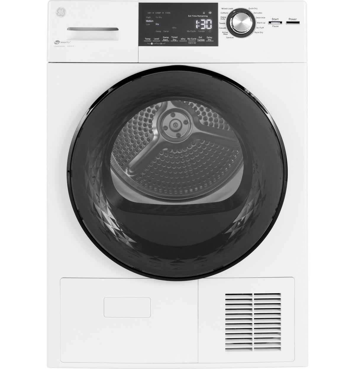 GE 24" 4.1 Cu.Ft. Front Load Ventless Condenser Electric Dryer with Stainless Steel Basket - White (GFT14ESSMWW)