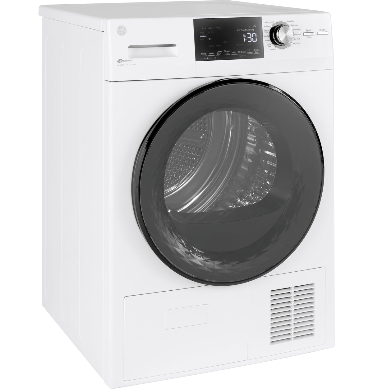 GE 24" 4.1 Cu.Ft. Front Load Ventless Condenser Electric Dryer with Stainless Steel Basket - White (GFT14ESSMWW)