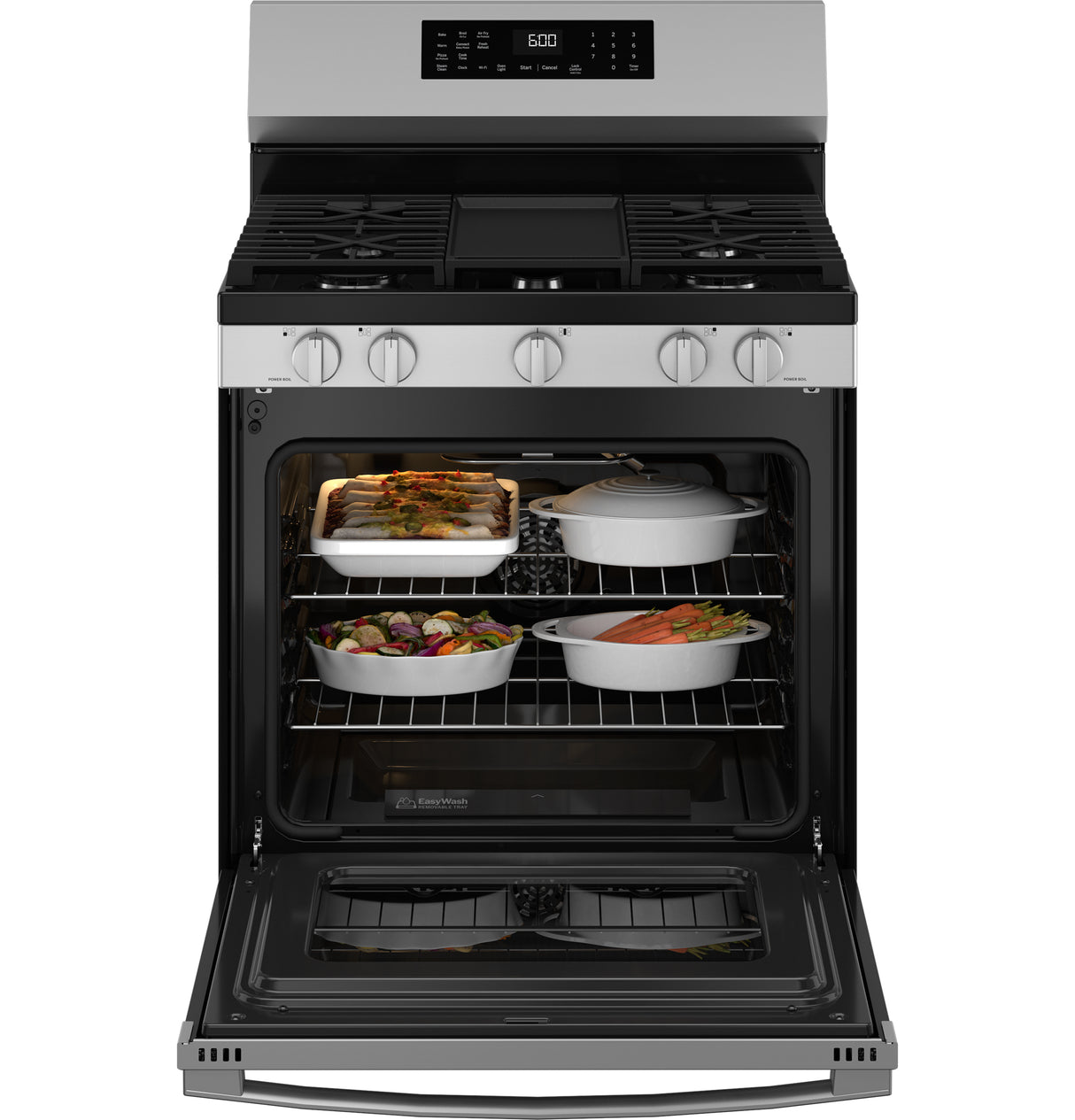 GE 30" Free-Standing Gas Convection Range with No Preheat Air Fry and EasyWash Oven Tray - Stainless Steel (GGF600AVSS)