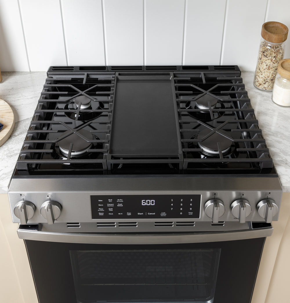 GE 30" Free-Standing Gas Convection Range with No Preheat Air Fry and EasyWash Oven Tray - Stainless Steel (GGF600AVSS)