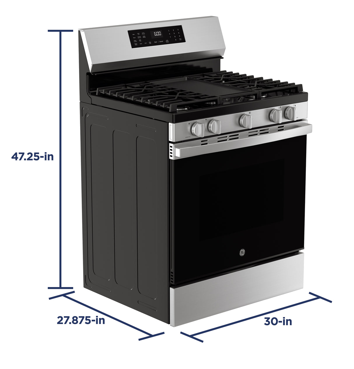 GE 30" Free-Standing Gas Convection Range with No Preheat Air Fry and EasyWash Oven Tray - Stainless Steel (GGF600AVSS)