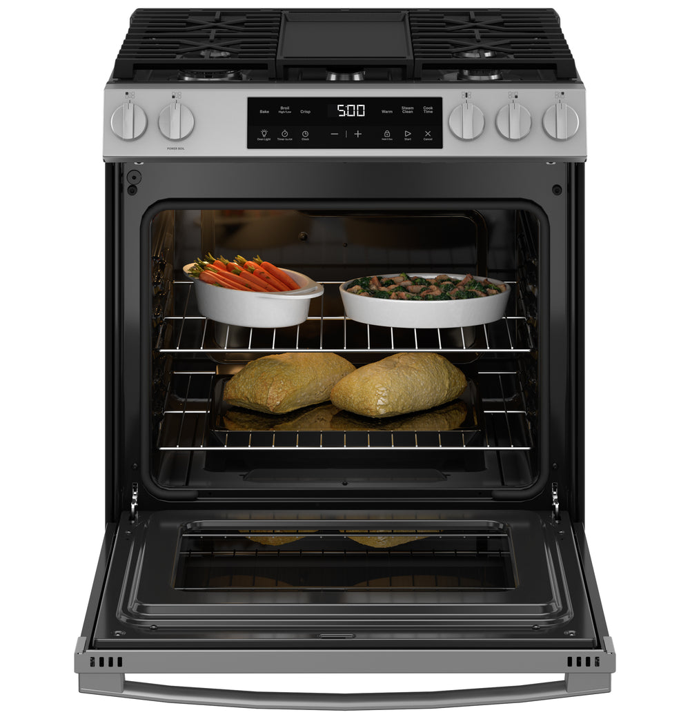 GE 30" Slide-In Front Control Gas Range with Crisp Mode - Stainless Steel (GGS500SVSS)