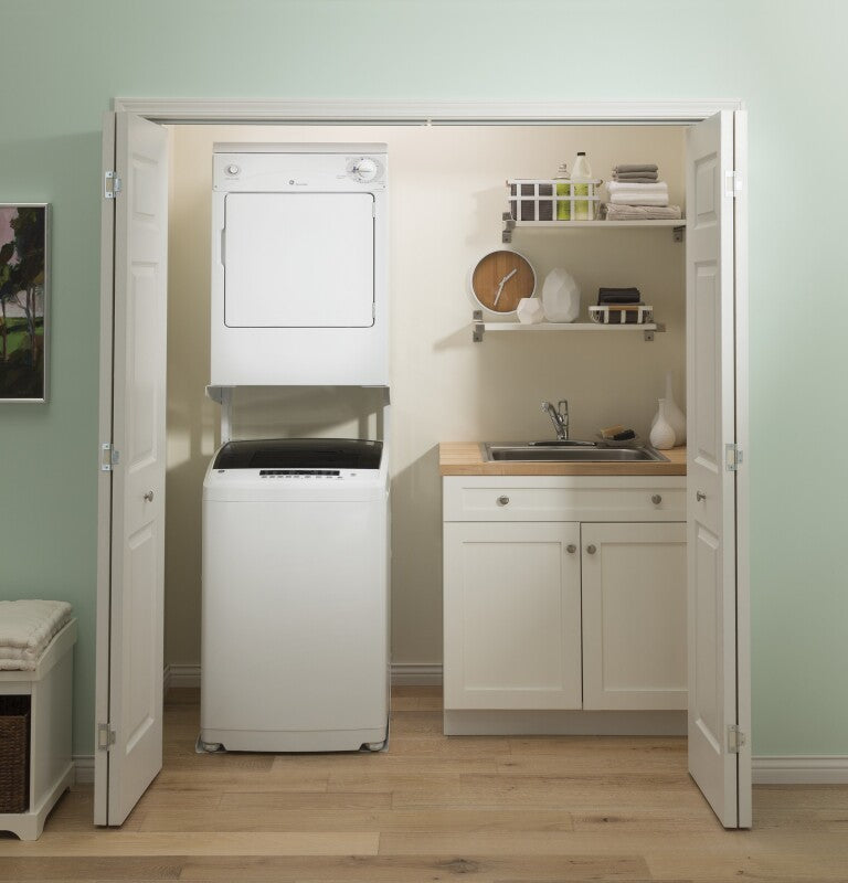 GE Space-Saving 2.8 cu. ft. Capacity Stationary Washer with Stainless Steel Basket - White (GNW128SSMWW)
