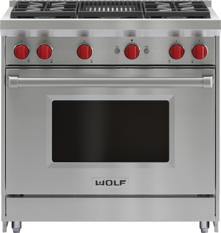 Wolf 36" Gas Range - 4 Burners and Infrared Charbroiler - Stainless Steel (GR364C)
