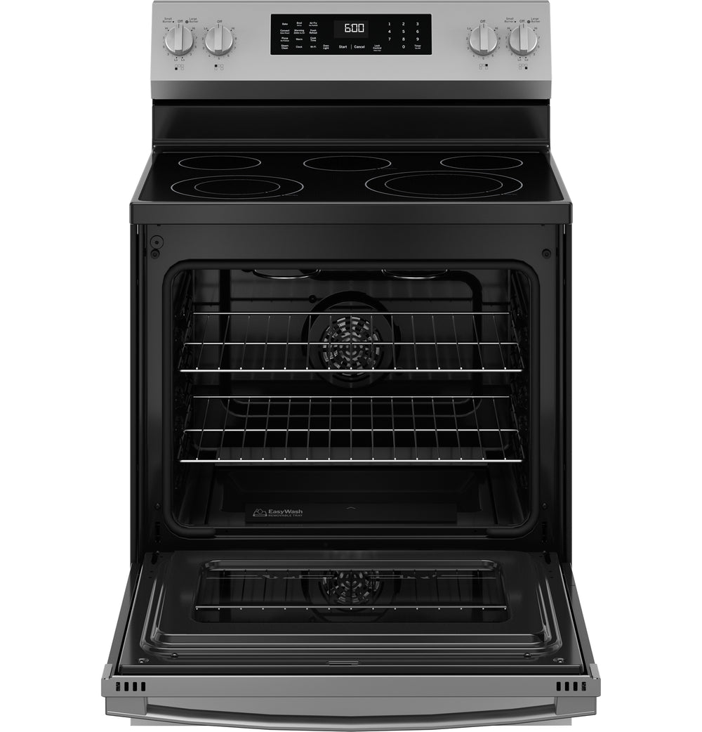 GE 30" Free-Standing Electric Convection Range with No Preheat Air Fry and EasyWash Oven Tray - Stainless Steel (GRF600AVSS)