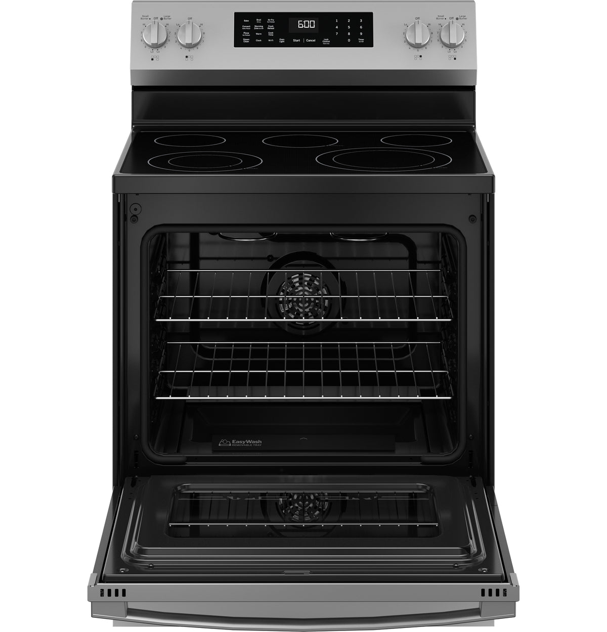 GE 30" Free-Standing Electric Convection Range with No Preheat Air Fry and EasyWash Oven Tray - Stainless Steel (GRF600AVSS)