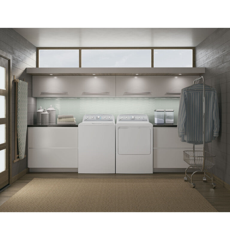 GE 7.2 cu. ft. Capacity aluminized alloy drum Electric Dryer with Sensor Dry - White on White with Silver Backsplash (GTD45EASJWS)