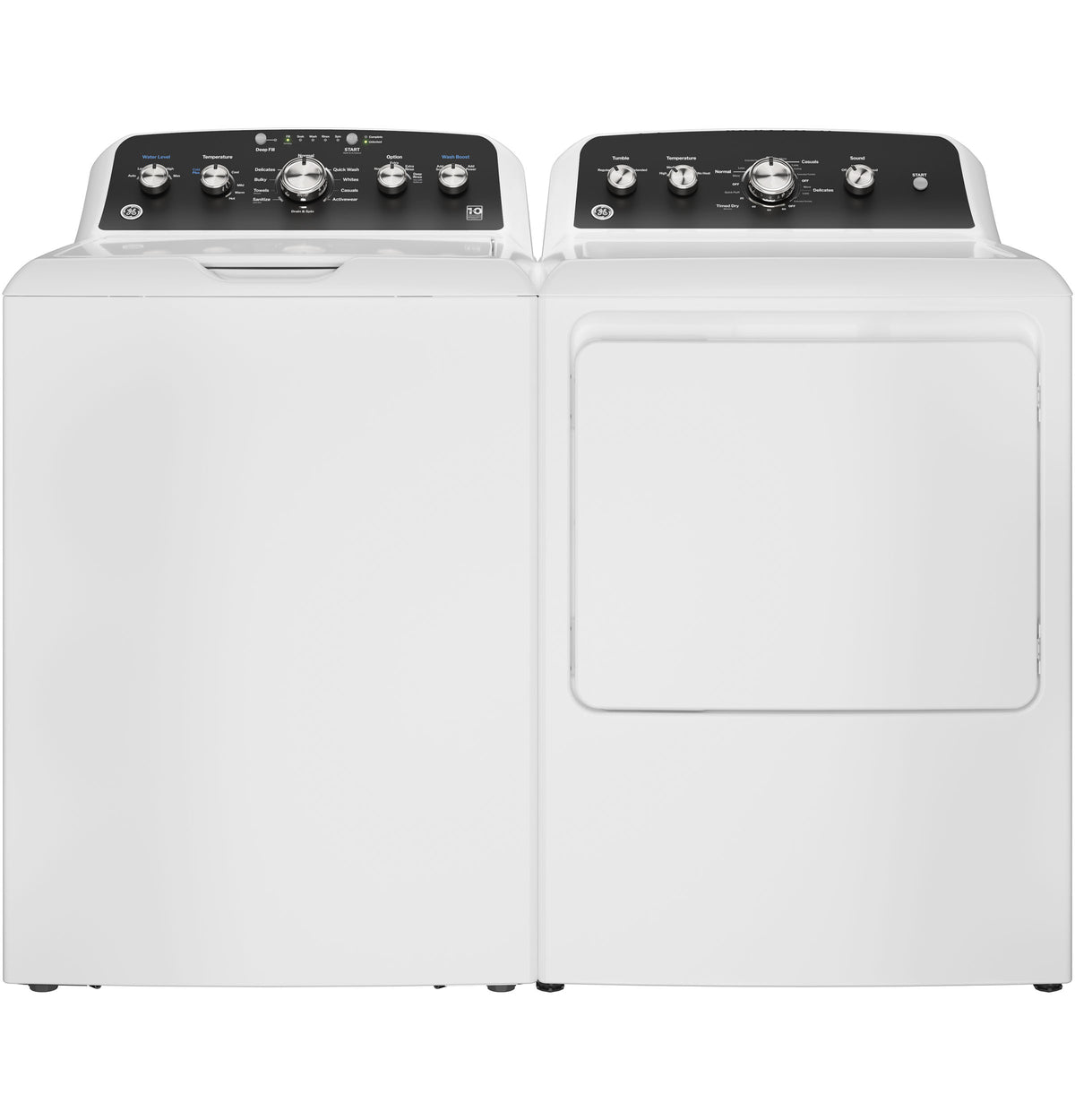 GE 7.2 cu. ft. Capacity Gas Dryer with Up To 120 ft. Venting and Extended Tumble - White with Matte Black Backsplash (GTD48GASWWB)