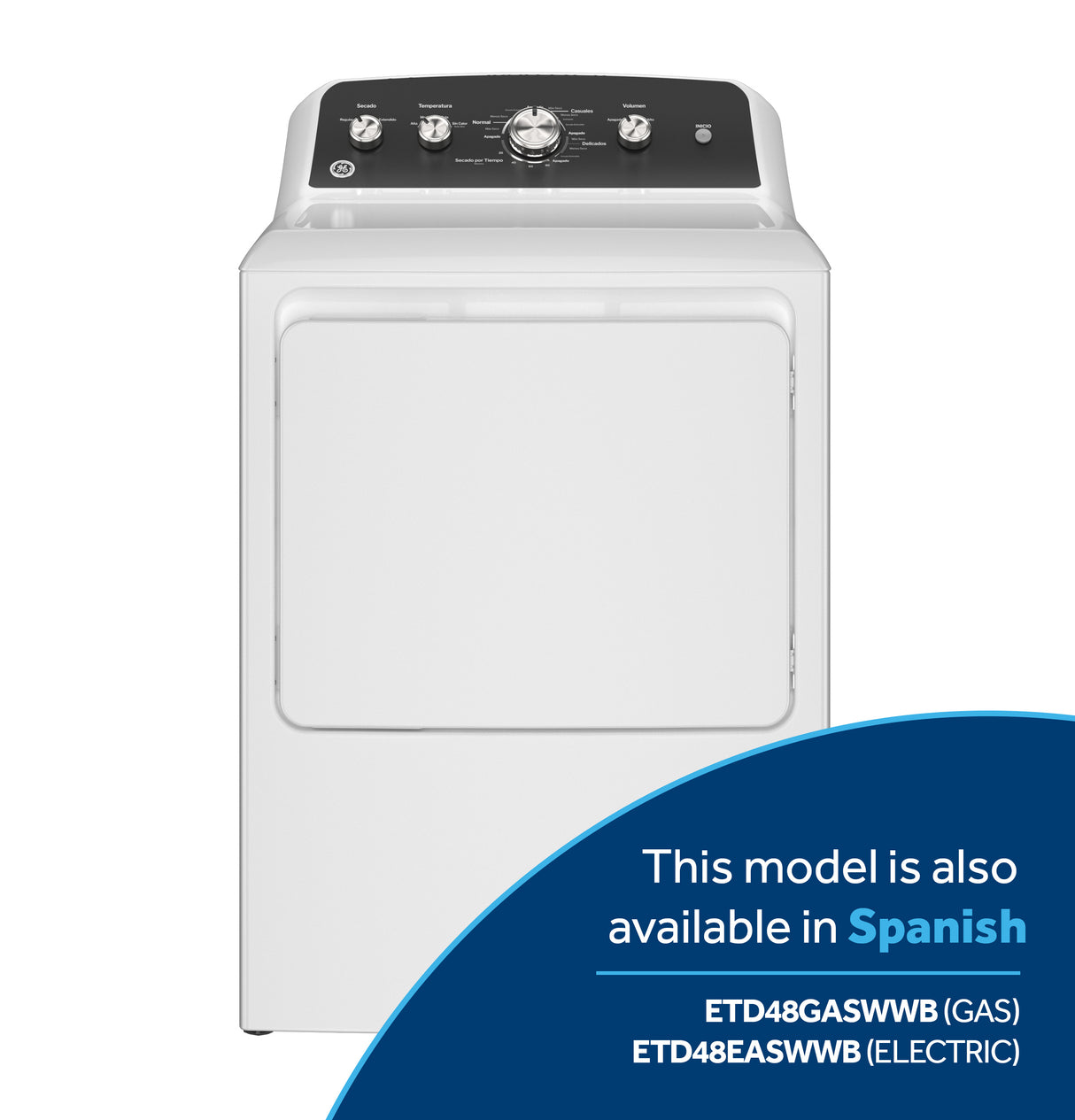 GE 7.2 cu. ft. Capacity Gas Dryer with Up To 120 ft. Venting and Extended Tumble - White with Matte Black Backsplash (GTD48GASWWB)