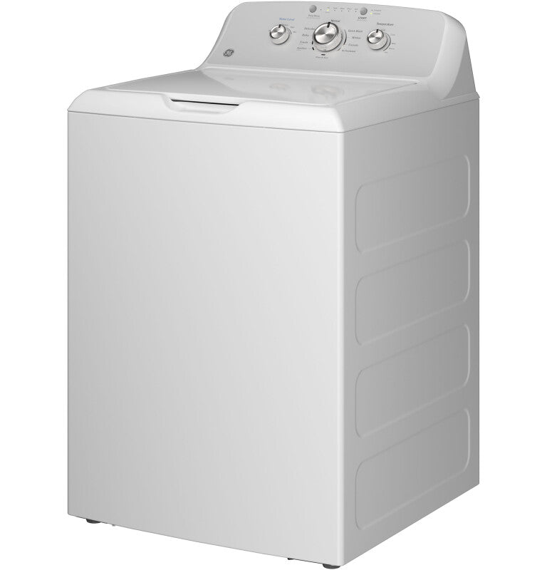 GE 4.3 cu. ft. Capacity Washer with Stainless Steel Basket,Cold Plus and Water Level Control - White w/ Silver Matte Backsplash (GTW385ASWWS)