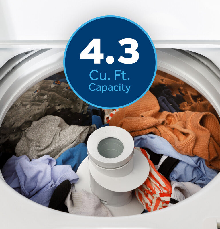 GE 4.3 cu. ft. Capacity Washer with Stainless Steel Basket,Cold Plus and Water Level Control - White w/ Silver Matte Backsplash (GTW385ASWWS)