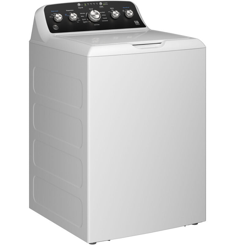 GE 4.5 cu. ft. Capacity Washer with Stainless Steel Basket, Cold Plus and Wash Boost - White w/ Black Matte Backsplash (GTW485ASWWB)