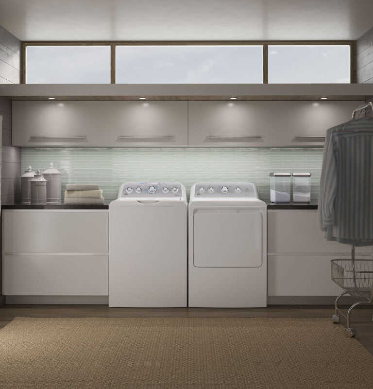 GE 4.6 cu. ft. Capacity Washer with Stainless Steel Basket - White on White with Silver Backsplash (GTW500ASNWS)