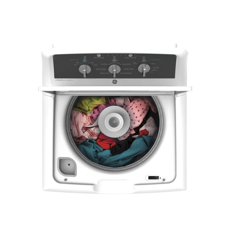 GE 4.3 cu. ft. Capacity Washer with Stainless Steel Basket,5-yr Limited Warranty - White with Black Stainless Backsplash (GTW525ACWWB)