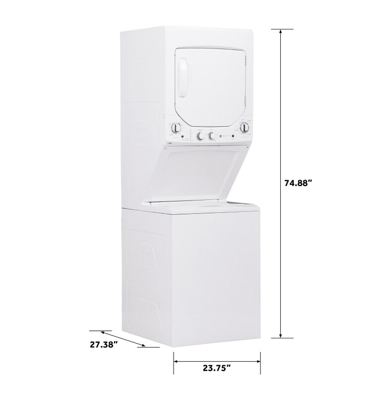 GE Unitized Spacemaker 2.3 cu. ft. Capacity Washer with Stainless Steel Basket and 4.4 cu. ft. Capacity Electric Dryer - White on White (GUD24ESSMWW)