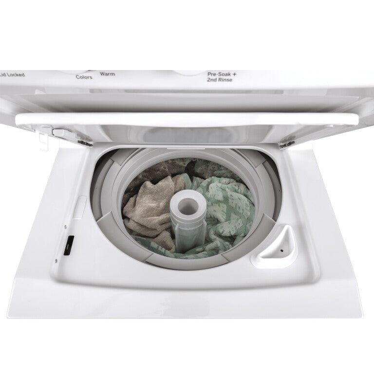 GE Unitized Spacemaker 2.3 cu. ft. Capacity Washer with Stainless Steel Basket and 4.4 cu. ft. Capacity Gas Dryer - White on White (GUD24GSSMWW)