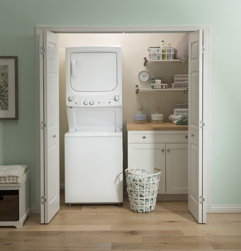 GE Unitized Spacemaker 3.8 cu. ft. Capacity Washer with Stainless Steel Basket and 5.9 cu. ft. Capacity Electric Dryer - White (GUD27ESSMWW)