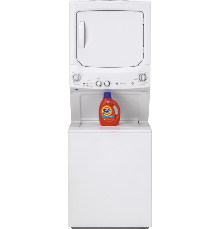 GE Unitized Spacemaker 3.8 cu. ft. Capacity Washer with Stainless Steel Basket and 5.9 cu. ft. Capacity Gas Dryer - White on White (GUD27GSSMWW)