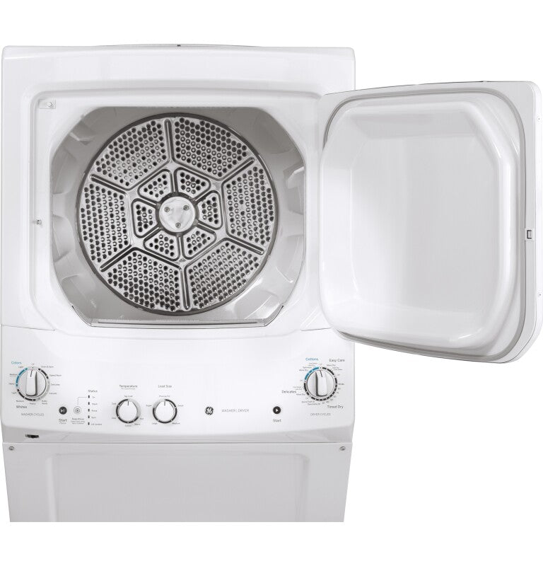GE Unitized Spacemaker 3.8 cu. ft. Capacity Washer with Stainless Steel Basket and 5.9 cu. ft. Capacity Long Vent Electric Dryer - White on White (GUV27ESSMWW)