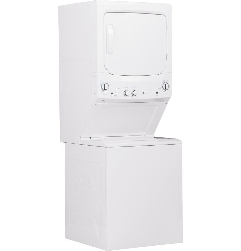 GE Unitized Spacemaker 3.8 cu. ft. Capacity Washer with Stainless Steel Basket and 5.9 cu. ft. Capacity Long Vent Electric Dryer - White on White (GUV27ESSMWW)