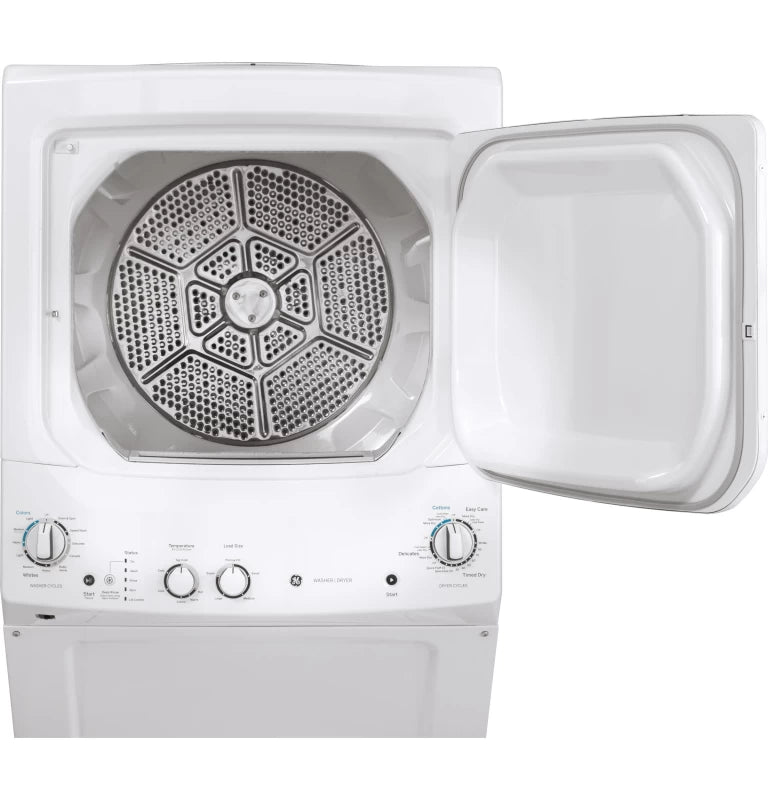 GE Unitized Spacemaker 3.8 cu. ft. Capacity Washer with Stainless Steel Basket and 5.9 cu. ft. Capacity Long Vent Electric Dryer - White (GUV27ESSMWW)