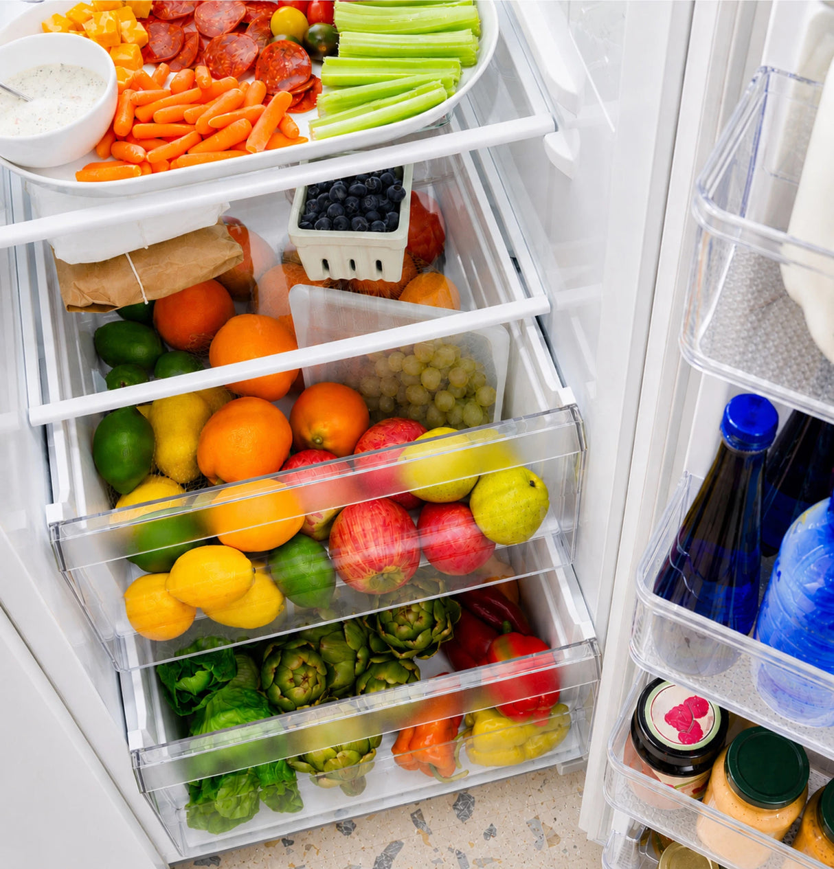 GE 23.6 Cu. Ft. Counter-Depth Side-By-Side Refrigerator with Extra Tall Dispenser and In-Door Icemaker - White (GZE24NGYWW)