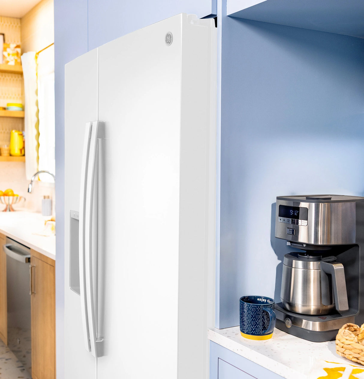 GE 23.6 Cu. Ft. Counter-Depth Side-By-Side Refrigerator with Extra Tall Dispenser and In-Door Icemaker - White (GZE24NGYWW)