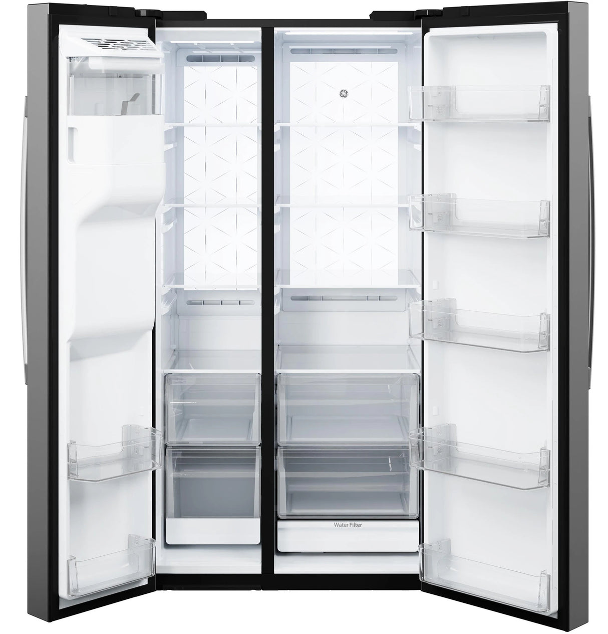 GE 23.5 Cu. Ft. Counter-Depth Side-By-Side Refrigerator with LED Light Walls and Extra Tall Dispenser - Fingerprint Resistant Stainless (GZS24PYYFS)