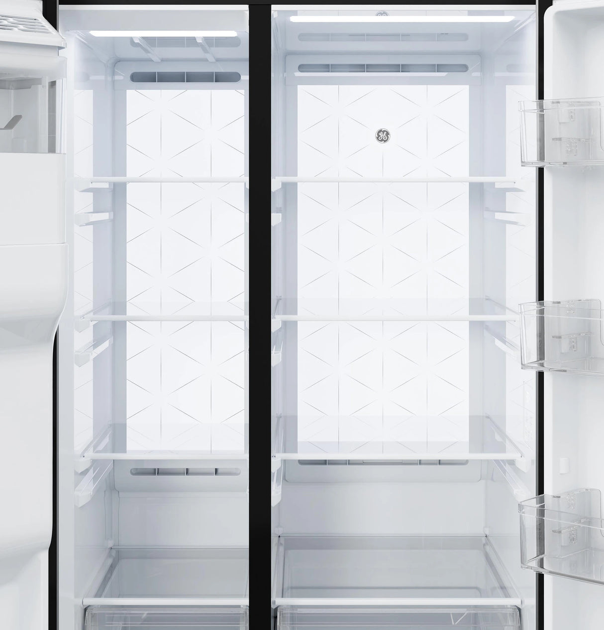 GE 23.5 Cu. Ft. Counter-Depth Side-By-Side Refrigerator with LED Light Walls and Extra Tall Dispenser - Fingerprint Resistant Stainless (GZS24PYYFS)