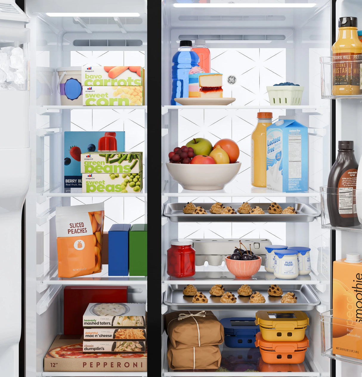 GE 23.5 Cu. Ft. Counter-Depth Side-By-Side Refrigerator with LED Light Walls and Extra Tall Dispenser - Fingerprint Resistant Stainless (GZS24PYYFS)