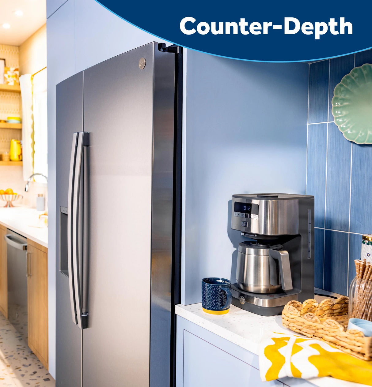 GE 23.5 Cu. Ft. Counter-Depth Side-By-Side Refrigerator with LED Light Walls and Extra Tall Dispenser - Fingerprint Resistant Stainless (GZS24PYYFS)
