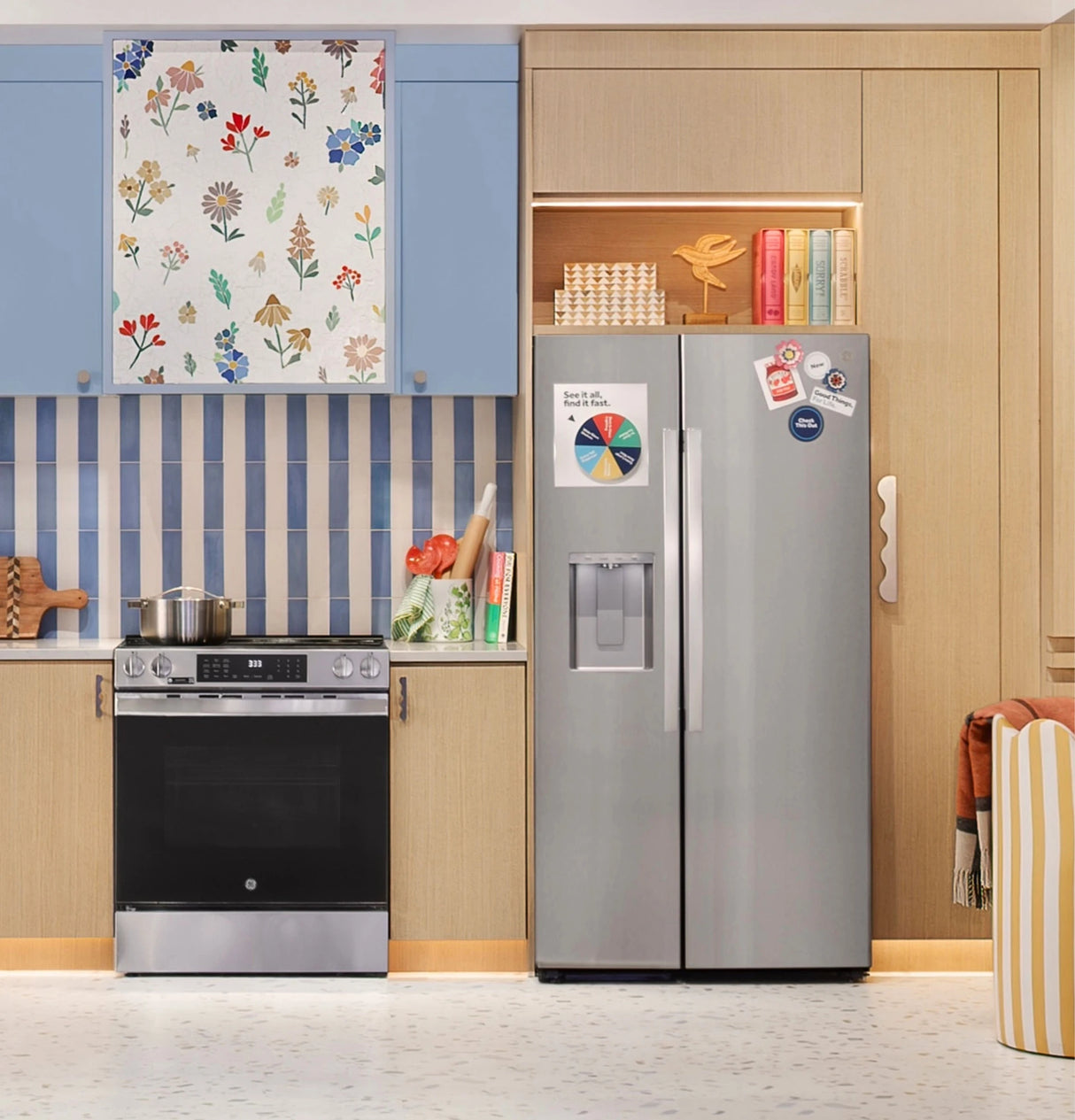 GE 23.5 Cu. Ft. Counter-Depth Side-By-Side Refrigerator with LED Light Walls and Extra Tall Dispenser - Fingerprint Resistant Stainless (GZS24PYYFS)